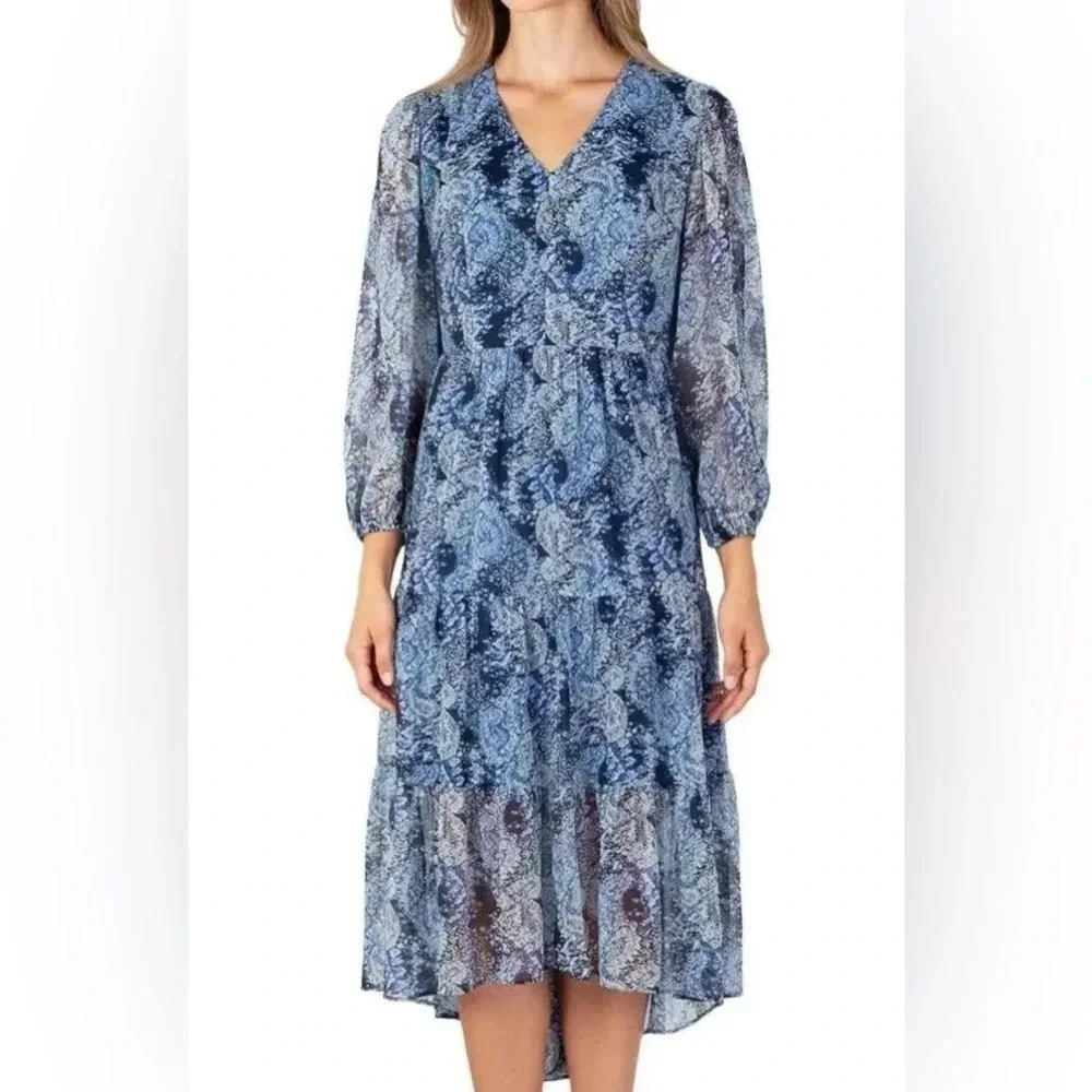 Joie “Limited Edition” Lightweight Chiffon Tiered Maxi Dress Parisian Paisley M - Picture 3 of 6
